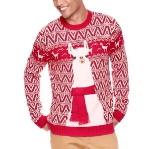 NWOT Red White Cotton Llama Ugly Christmas Sweater